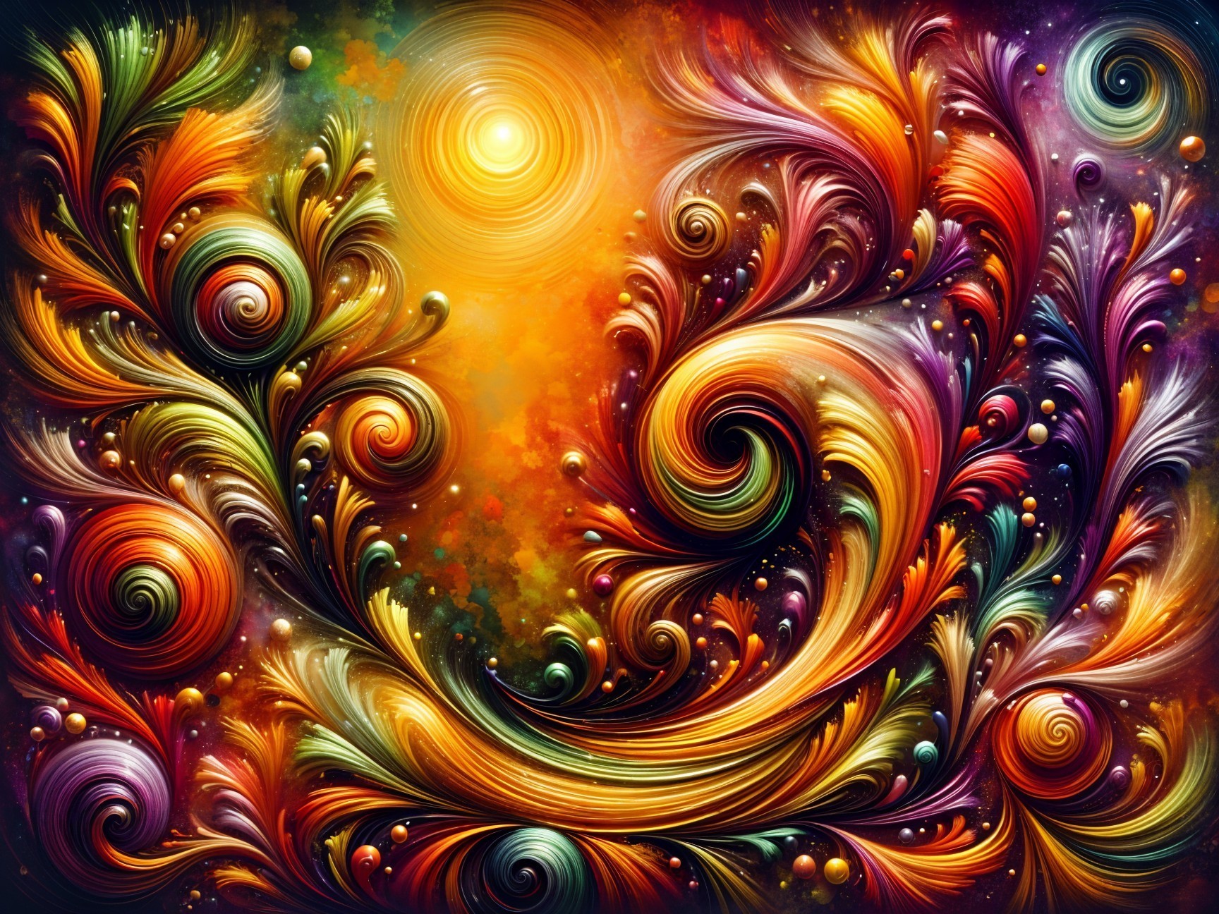 Vibrant Abstract Canvas with Spirals and Sun Design