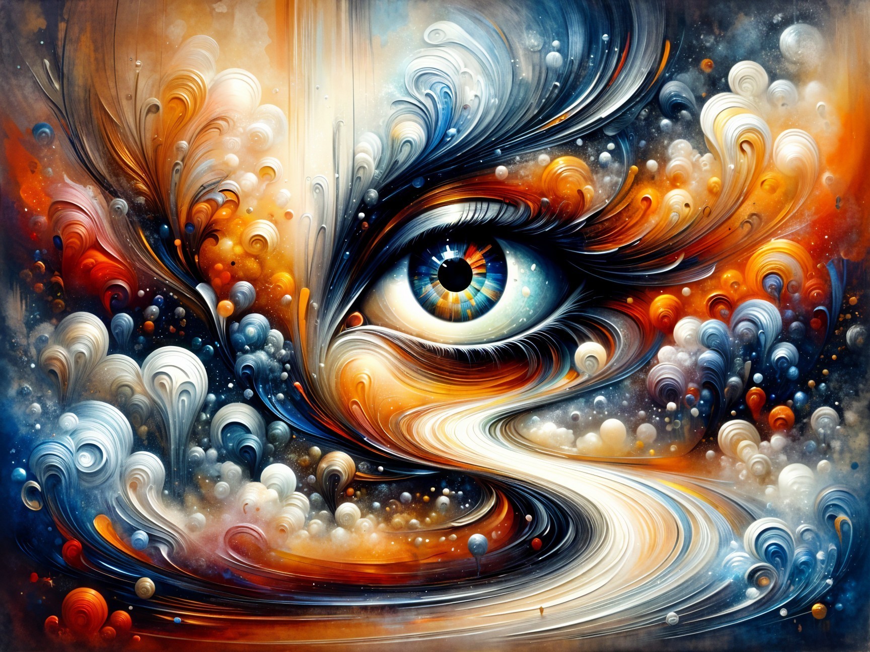 Surreal Abstract Composition Featuring a Central Eye