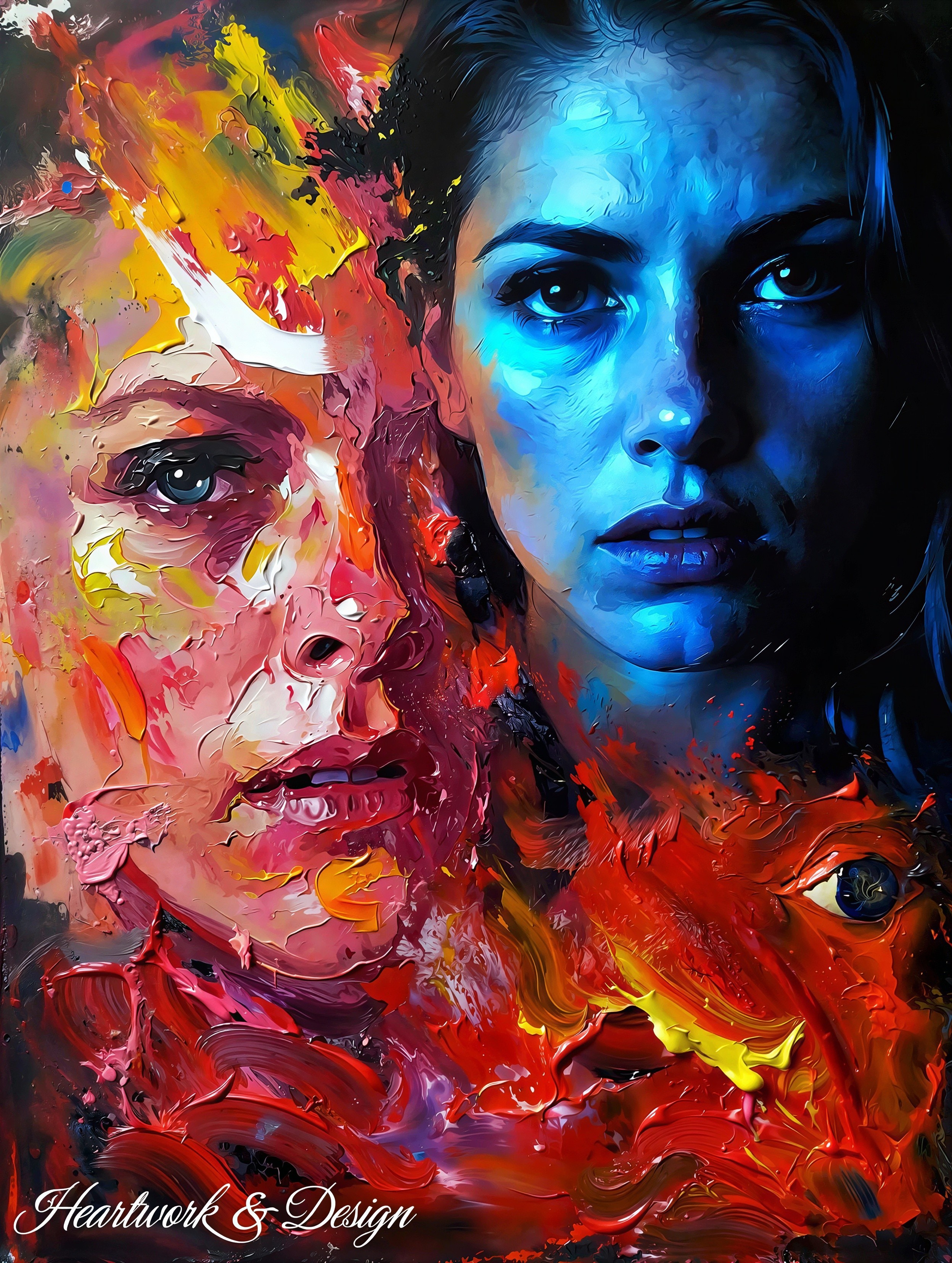 Impasto Painting of Two Women with Distinct Textures