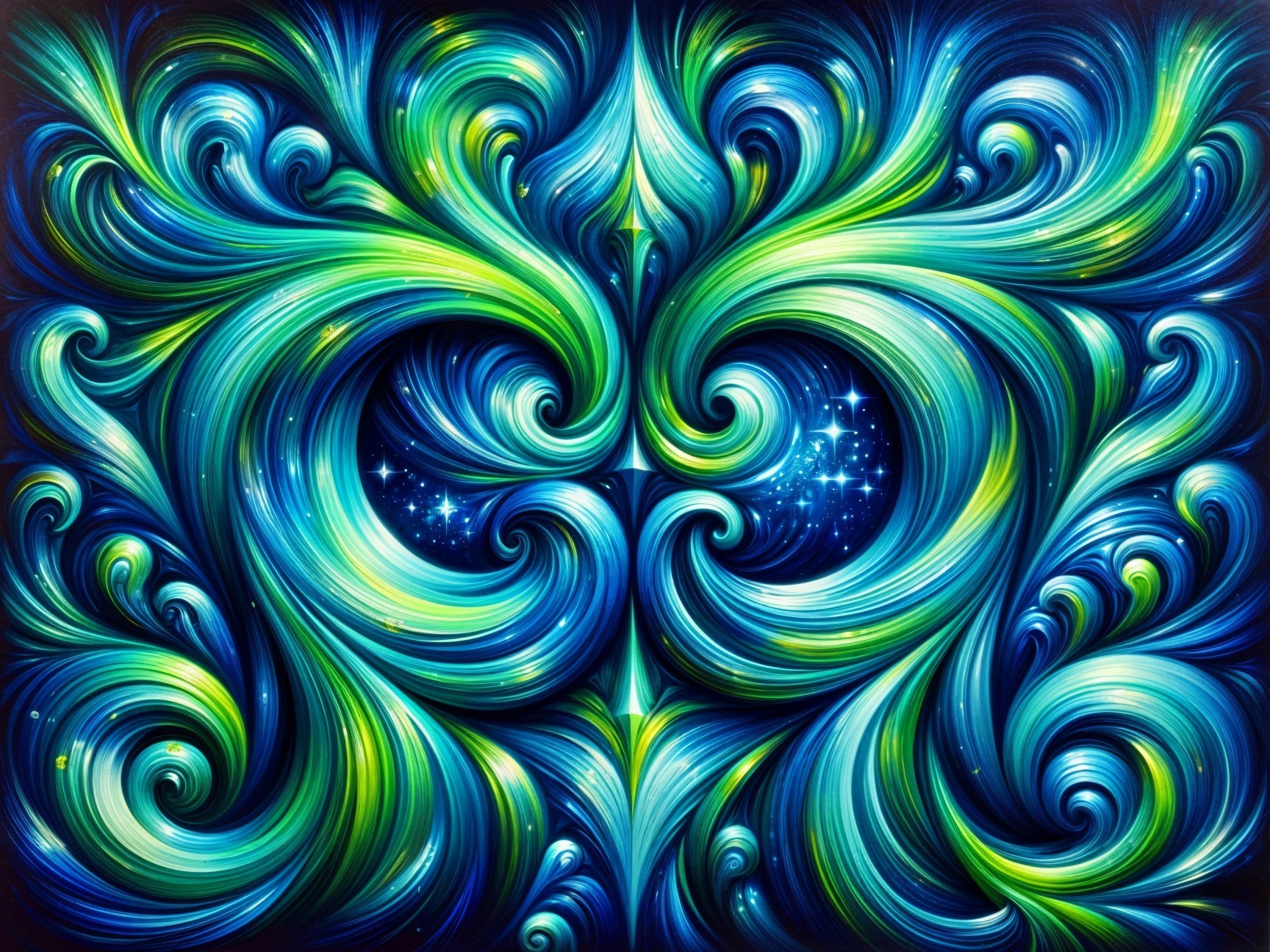 Abstract Design with Swirling Blue and Green Patterns