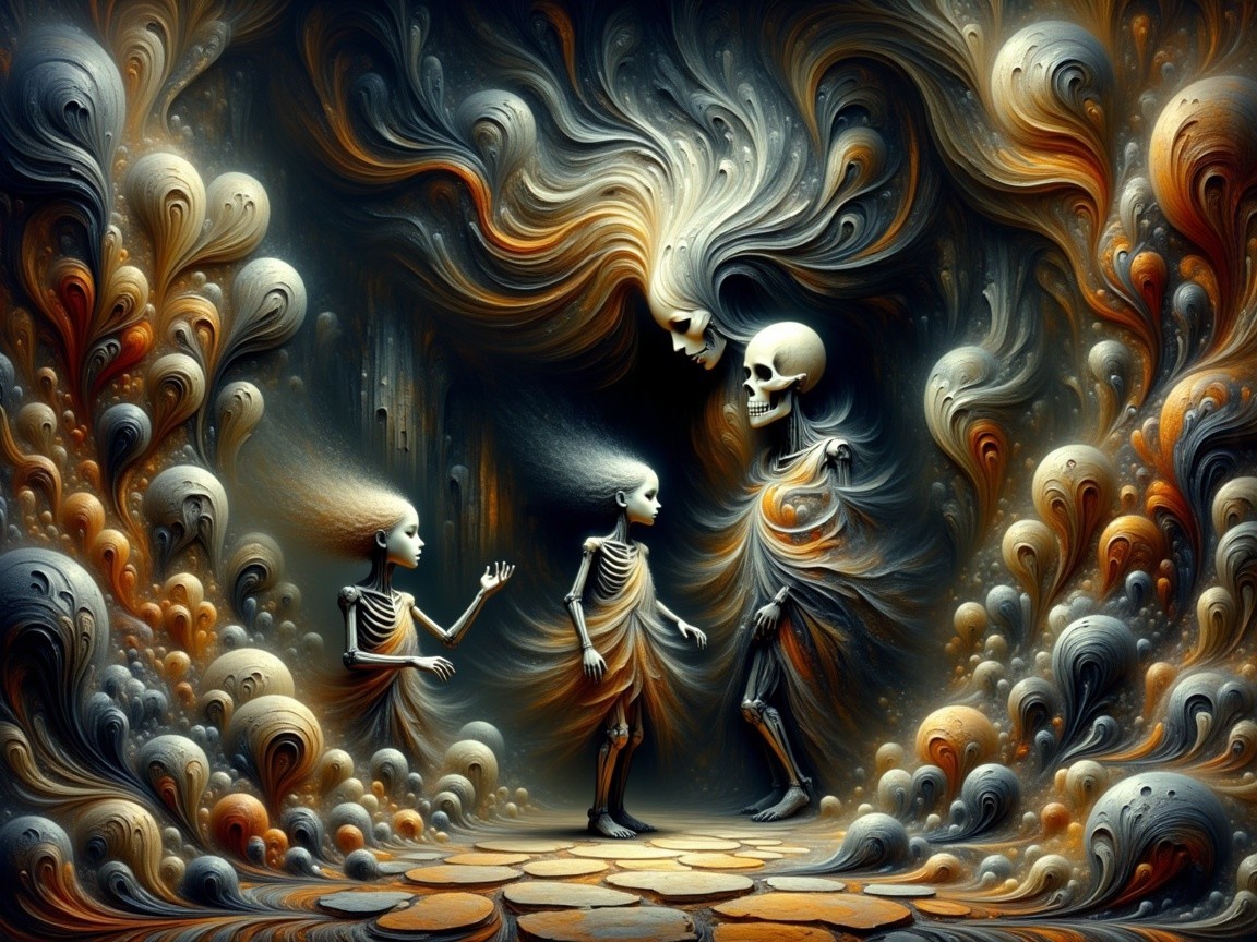 Surreal Scene with Ethereal Figures and Vibrant Colors