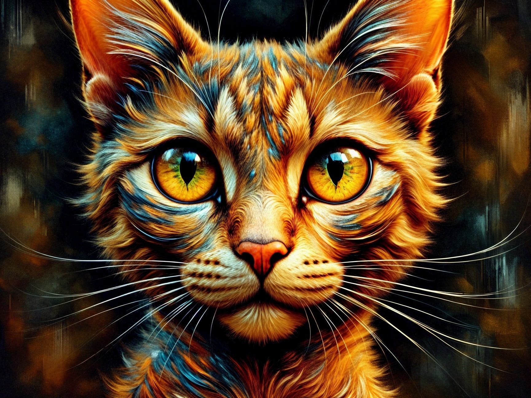 Close-up of a cat's face with golden-yellow eyes