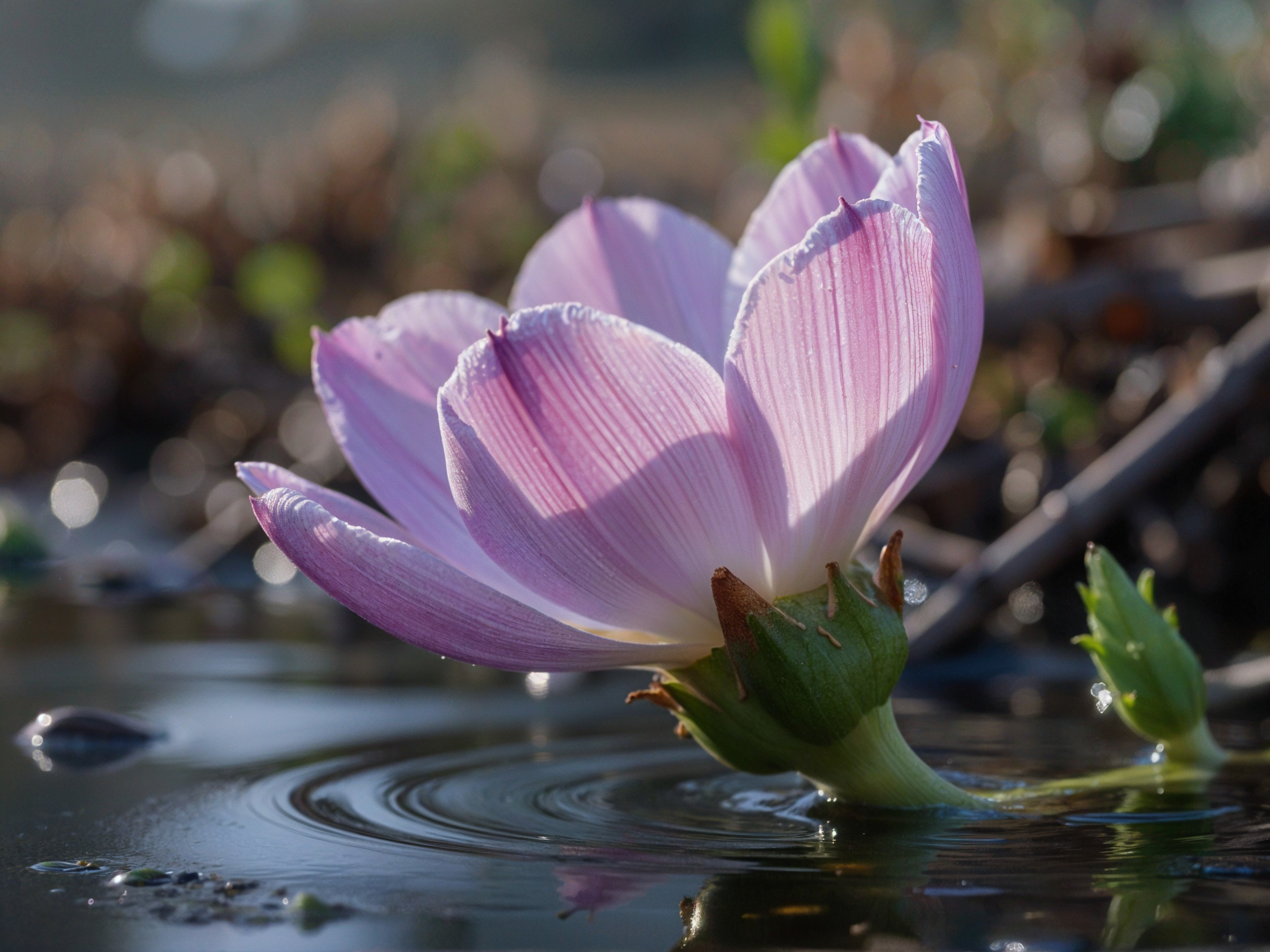 Delicate Pink Lotus Flower Above Water Surface