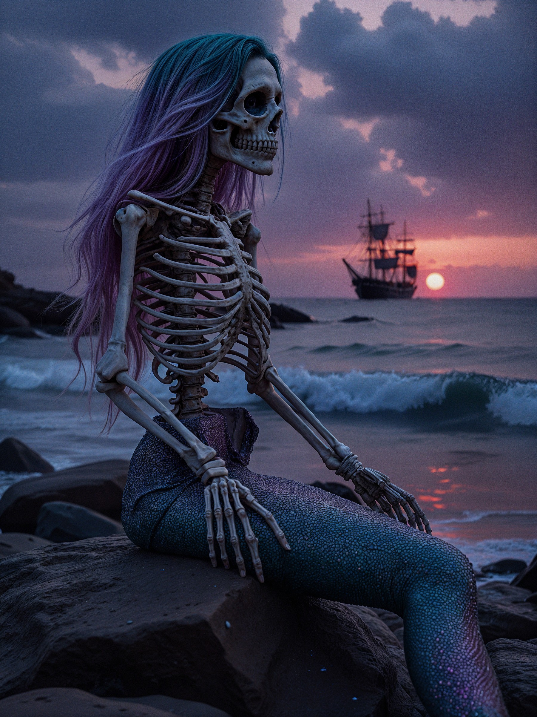 Skeletal Mermaid Figure by Twilight Shoreline