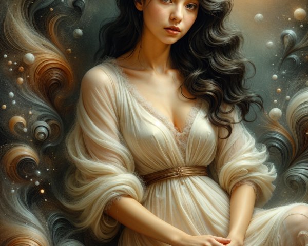 Serene Woman in Cosmic Dreamlike Atmosphere