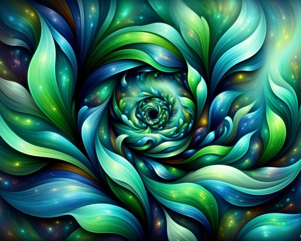 Abstract Composition with Blue and Green Swirls