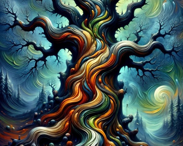 Vibrant Tree Against Surreal Dreamlike Background