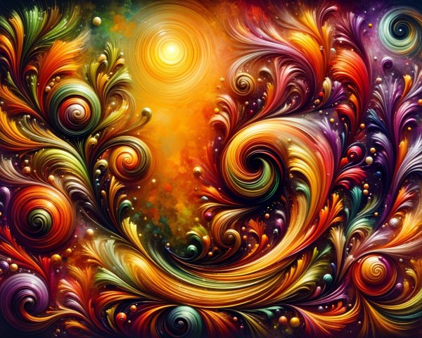 Vibrant Abstract Canvas with Spirals and Sun Design
