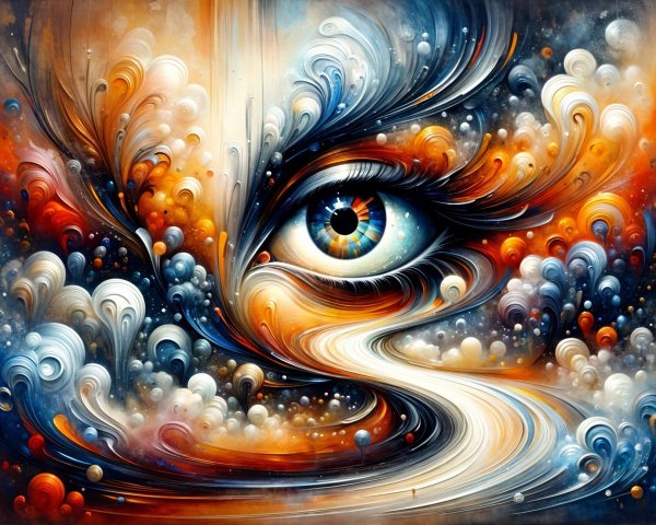 Surreal Abstract Composition Featuring a Central Eye