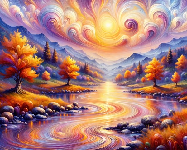 Vibrant Landscape with Winding River and Autumn Colors