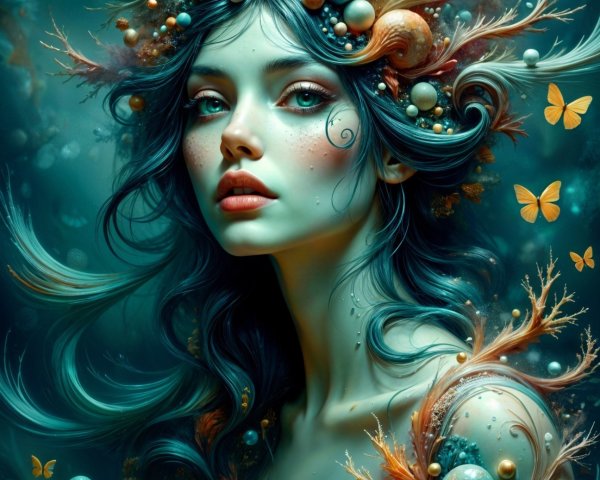 Fantastical Portrait of a Woman with Sea Elements