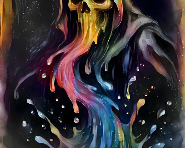 Dark Hooded Figure with Colorful Spectrum Background
