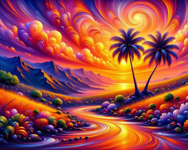 Vibrant Surreal Landscape with Psychedelic Colors