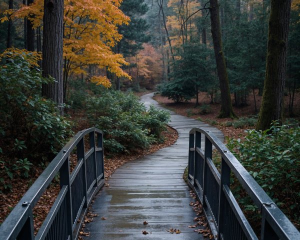 Curving Pathway in Tranquil Autumn Forest Setting