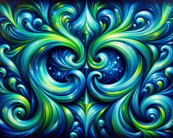 Abstract Design with Swirling Blue and Green Patterns