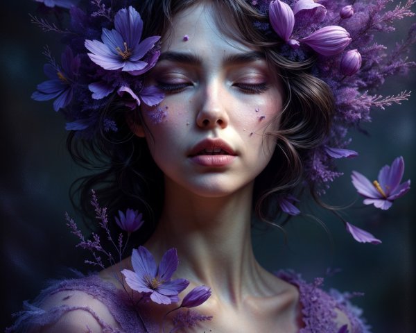 Ethereal Young Woman in Lavender with Flower Crown