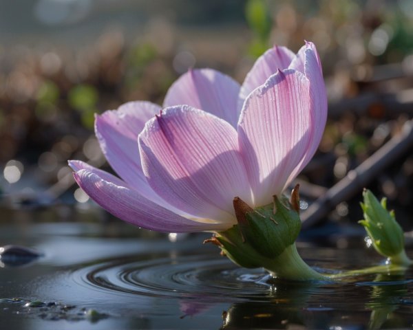 Delicate Pink Lotus Flower Above Water Surface