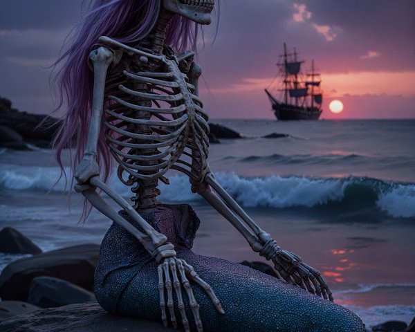 Skeletal Mermaid Figure by Twilight Shoreline