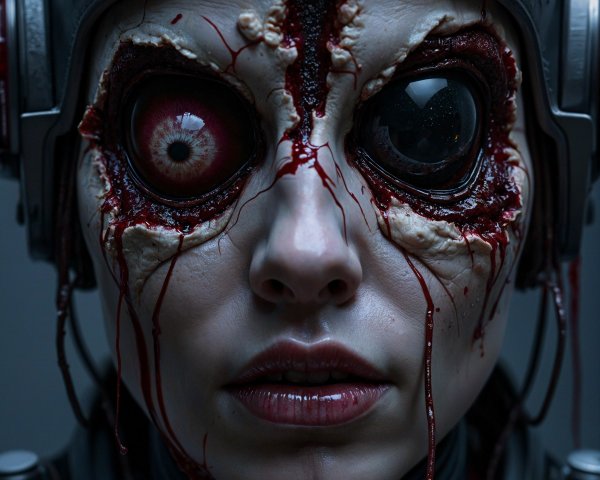 Futuristic Cybernetic Humanoid with Eerie Features