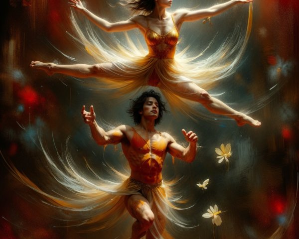 Ballet Dancers in Vibrant Costumes with Butterflies