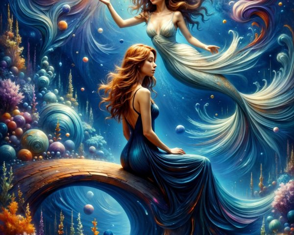 Surreal Cosmic Landscape with Ethereal Women