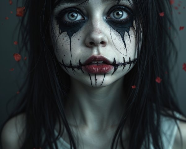 Haunting Portrait of a Girl with Pale Skin and Dark Hair