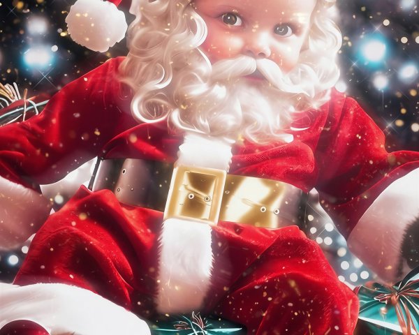 Caucasian Baby in Santa Costume with Fair Skin and Brown Eyes