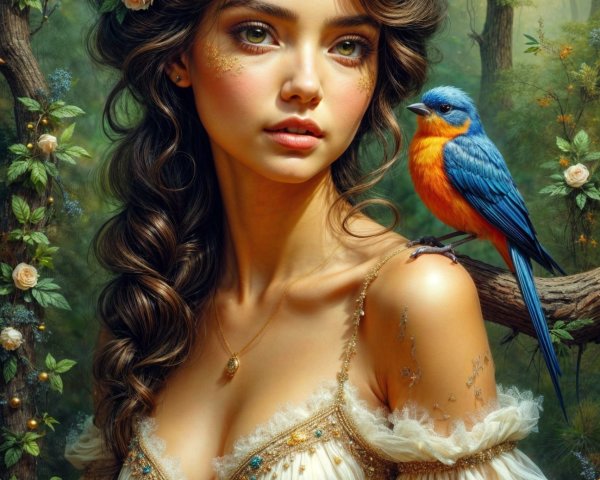 Young woman in ethereal gown with floral accents