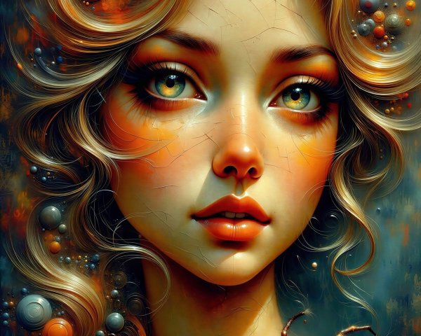 Neo-Pop Art Portrait of a Young Woman with Curly Hair