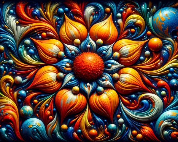 Vibrant Abstract Design with Floral and Celestial Motifs