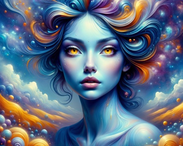 Ethereal Portrait of a Woman with Cosmic Elements