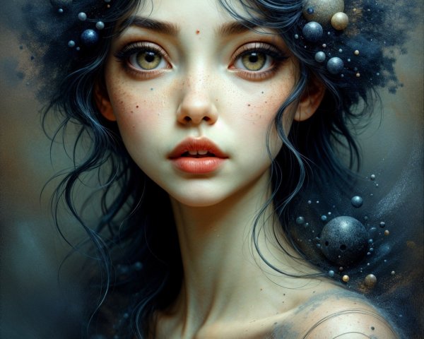 Portrait of a Young Woman with Cosmic Elements
