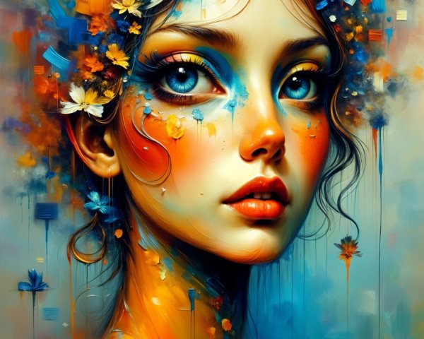 Portrait of a Young Woman with Colorful Features