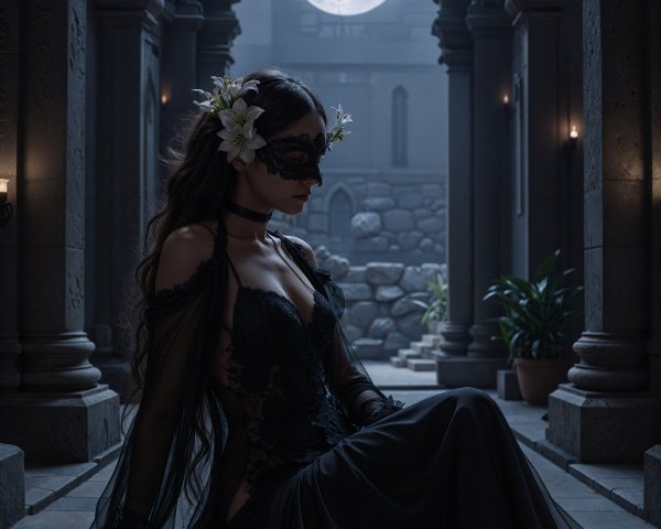 Mysterious Figure in Gothic Setting with Moonlight
