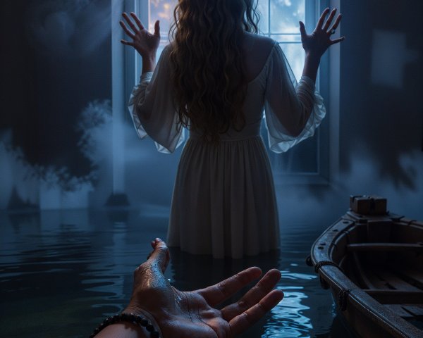 Mysterious Room with Water and Ethereal Glow
