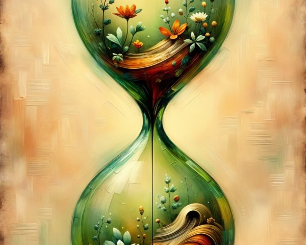Vibrant Artistic Hourglass with Floral Motifs