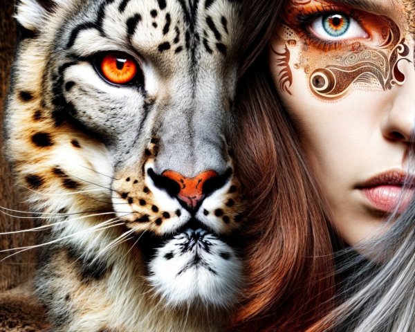 Leopard and Woman Face Blend with Intricate Details
