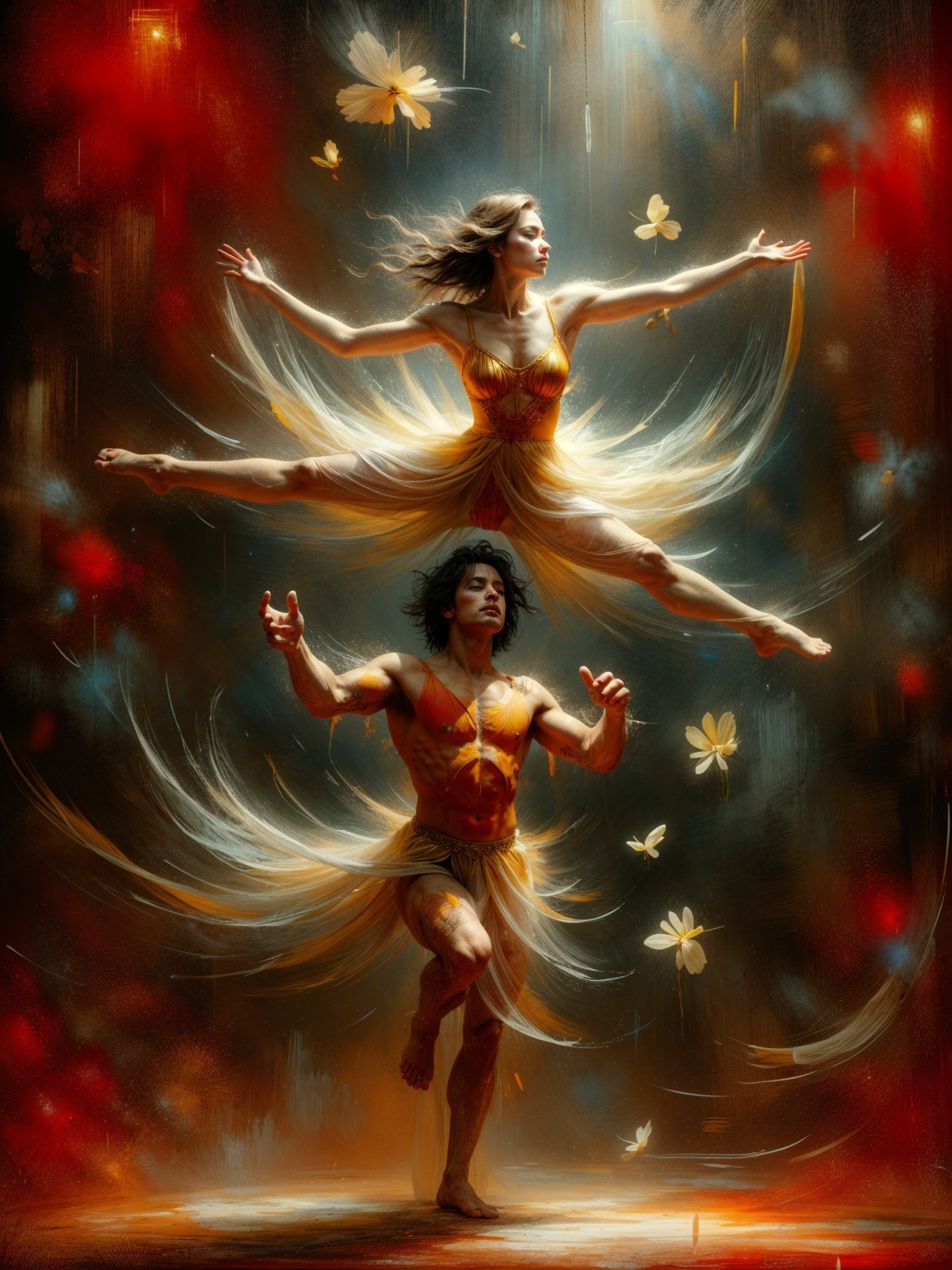 Ballet Dancers in Vibrant Costumes with Butterflies