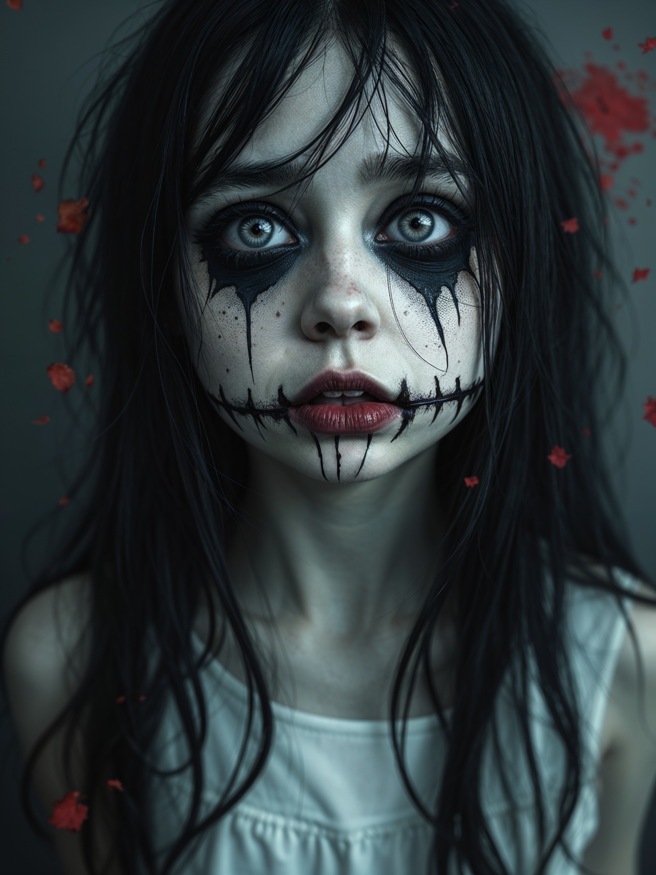 Haunting Portrait of a Girl with Pale Skin and Dark Hair
