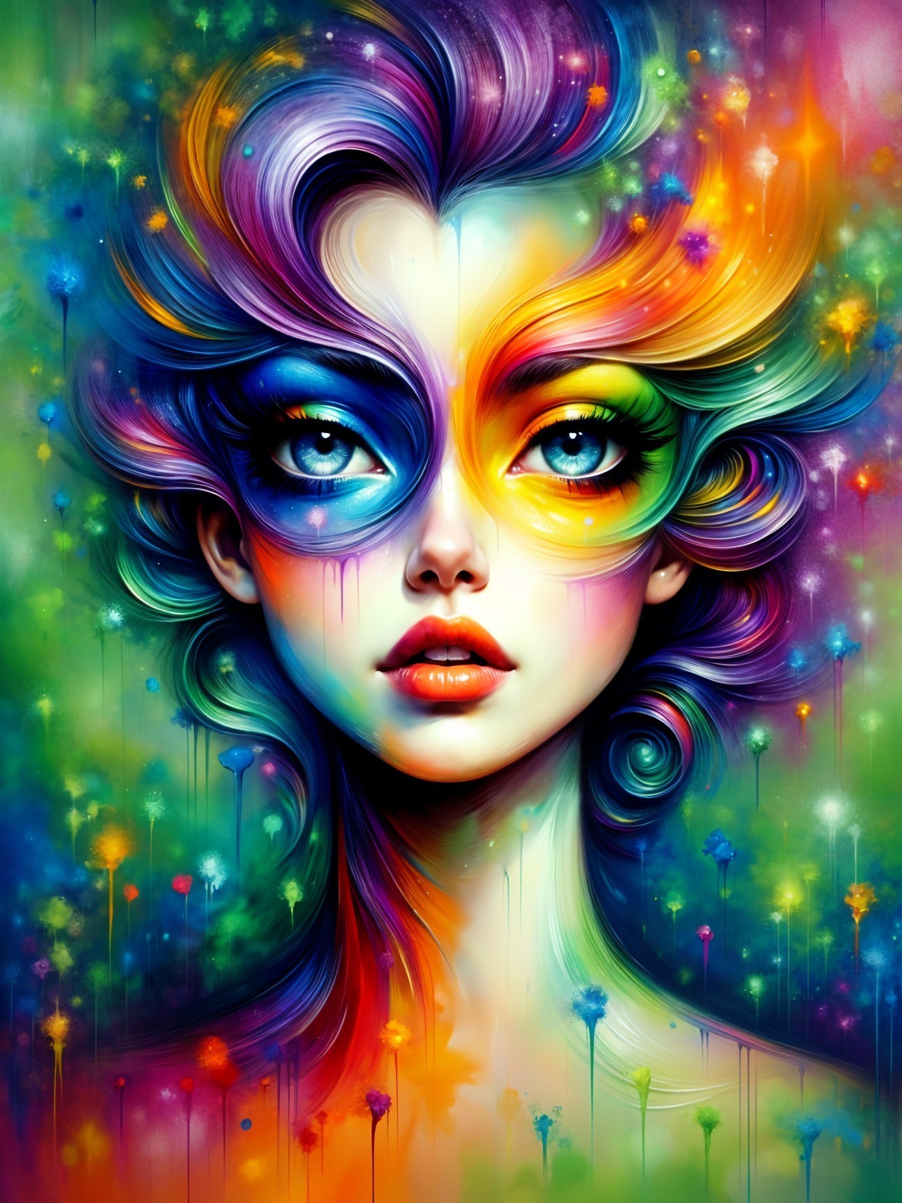 Colorful Portrait of a Woman with Vibrant Hair