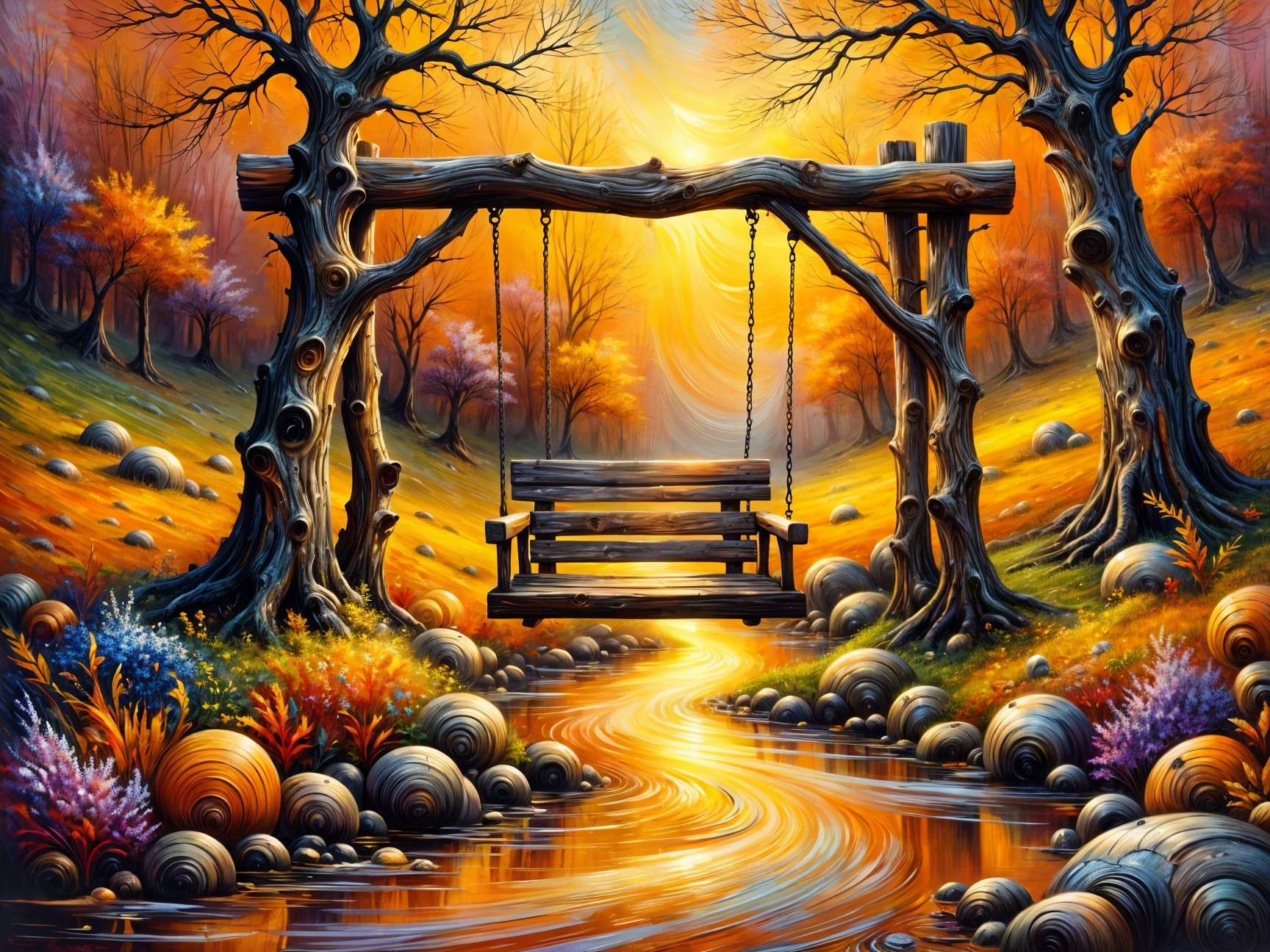 Autumn Serenity: Swing by the River