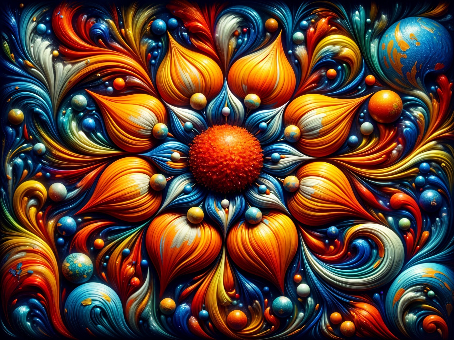 Vibrant Abstract Design with Floral and Celestial Motifs