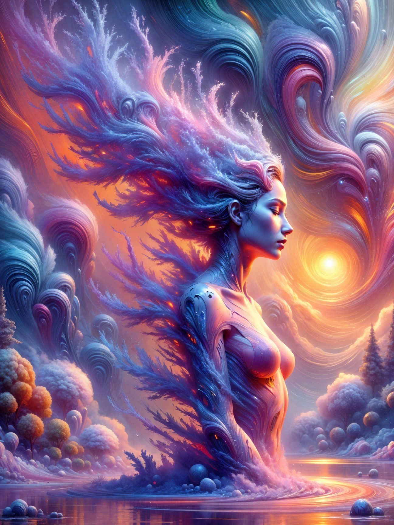 Surreal Artwork of a Woman with Ethereal Hair