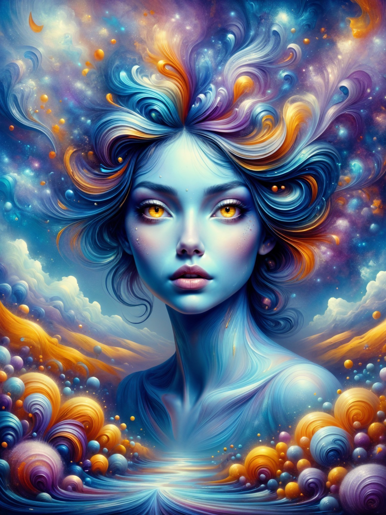 Ethereal Portrait of a Woman with Cosmic Elements