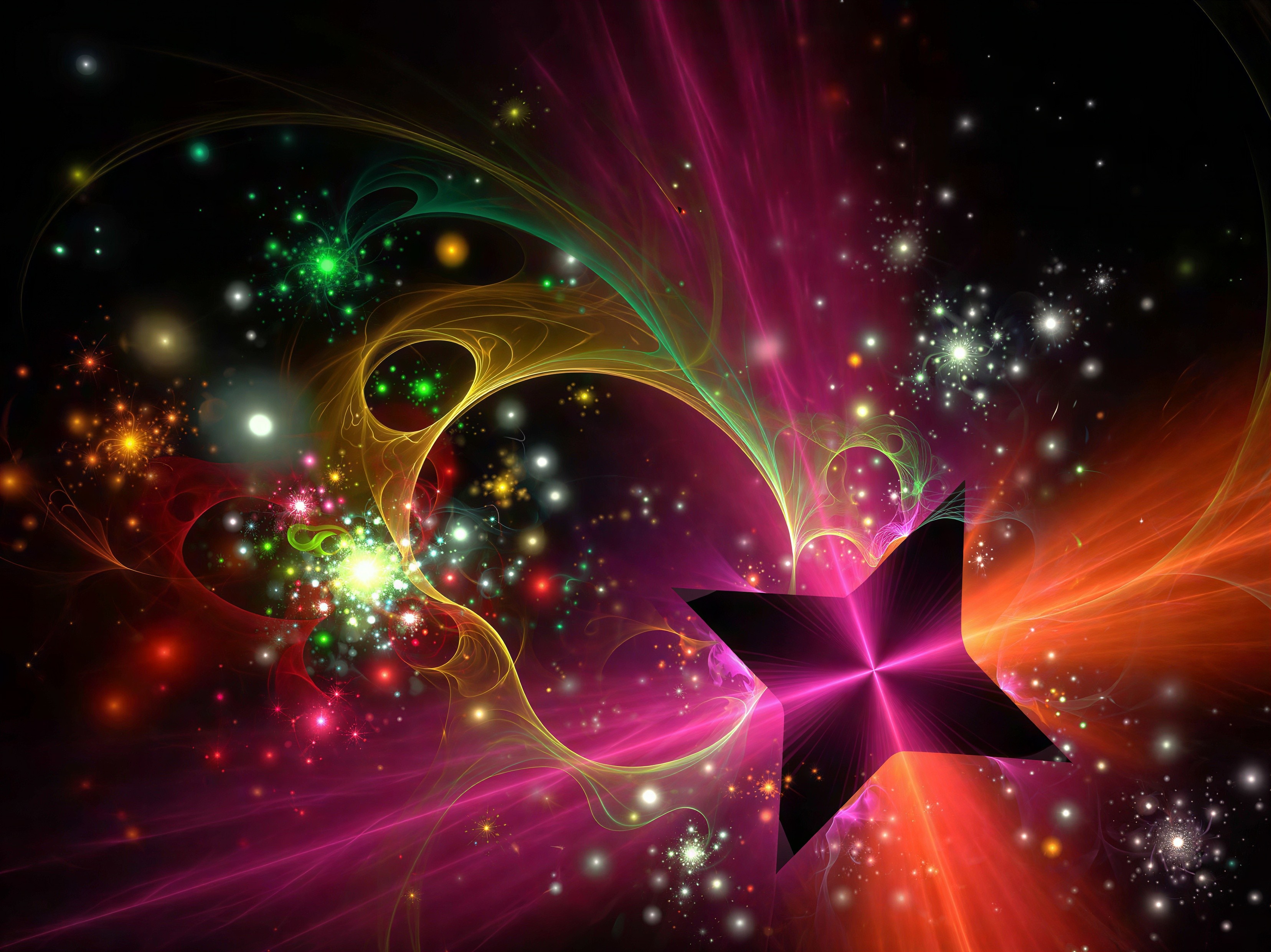 Vibrant Abstract Fractal Art with Glowing Star Elements