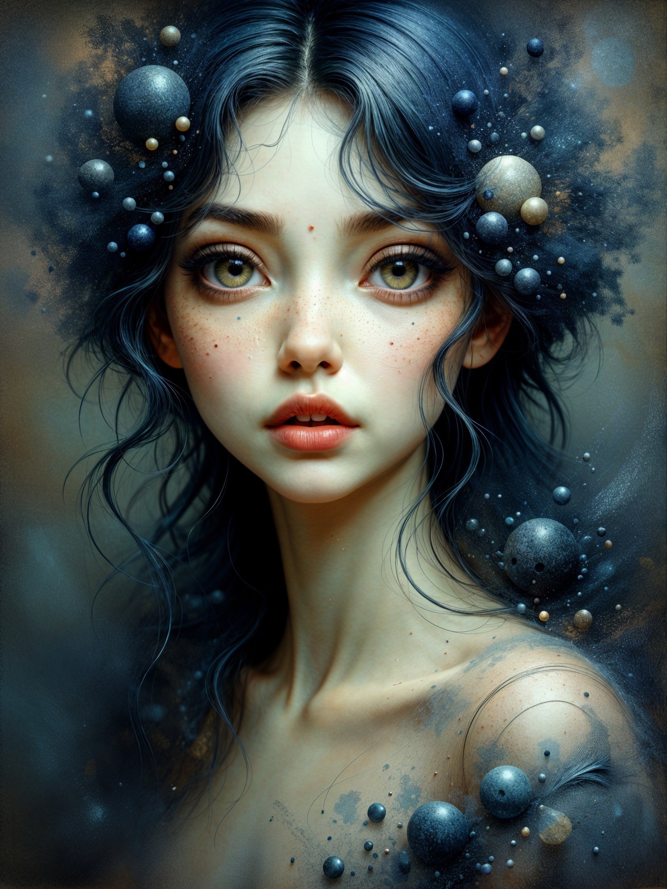 Portrait of a Young Woman with Cosmic Elements