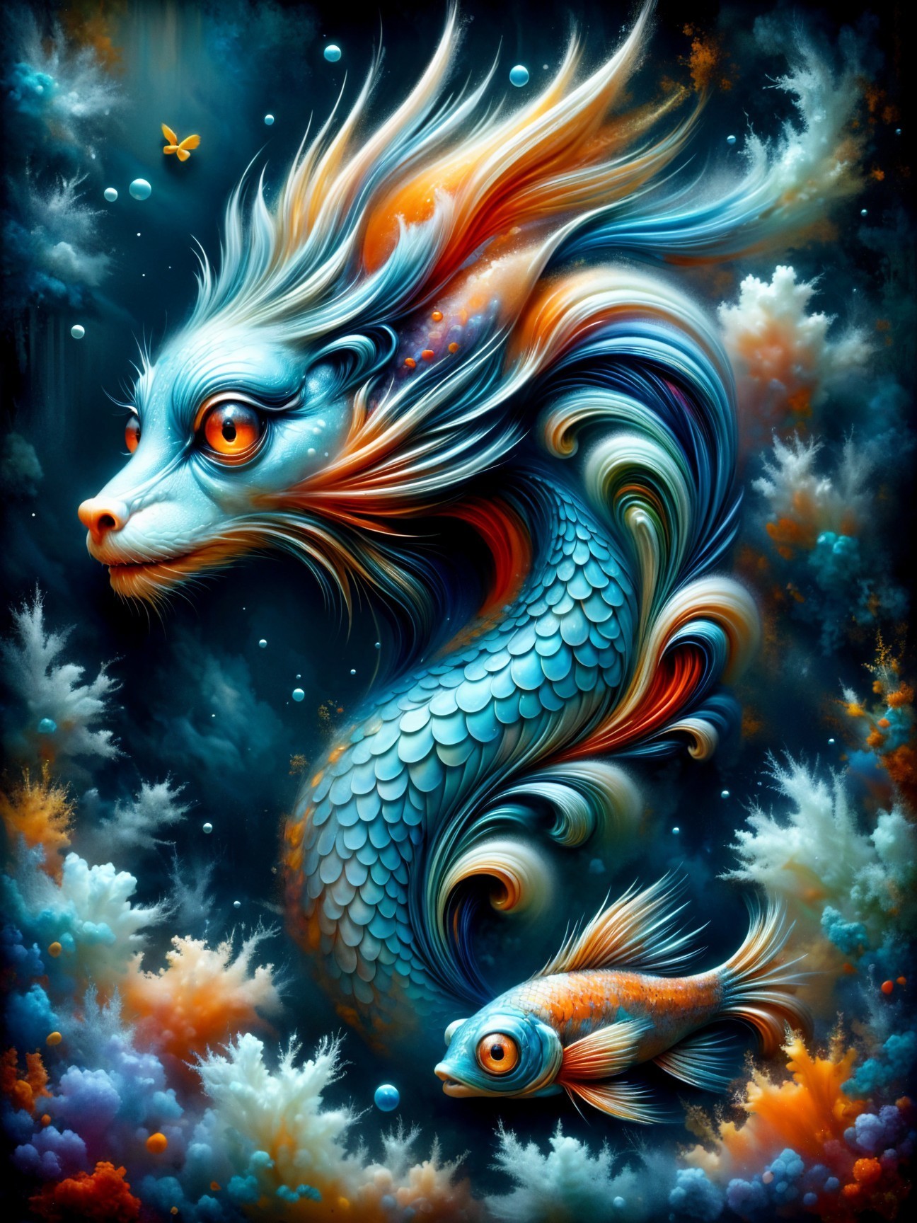 Fantastical Dragon-Fish Creature in Vibrant Colors
