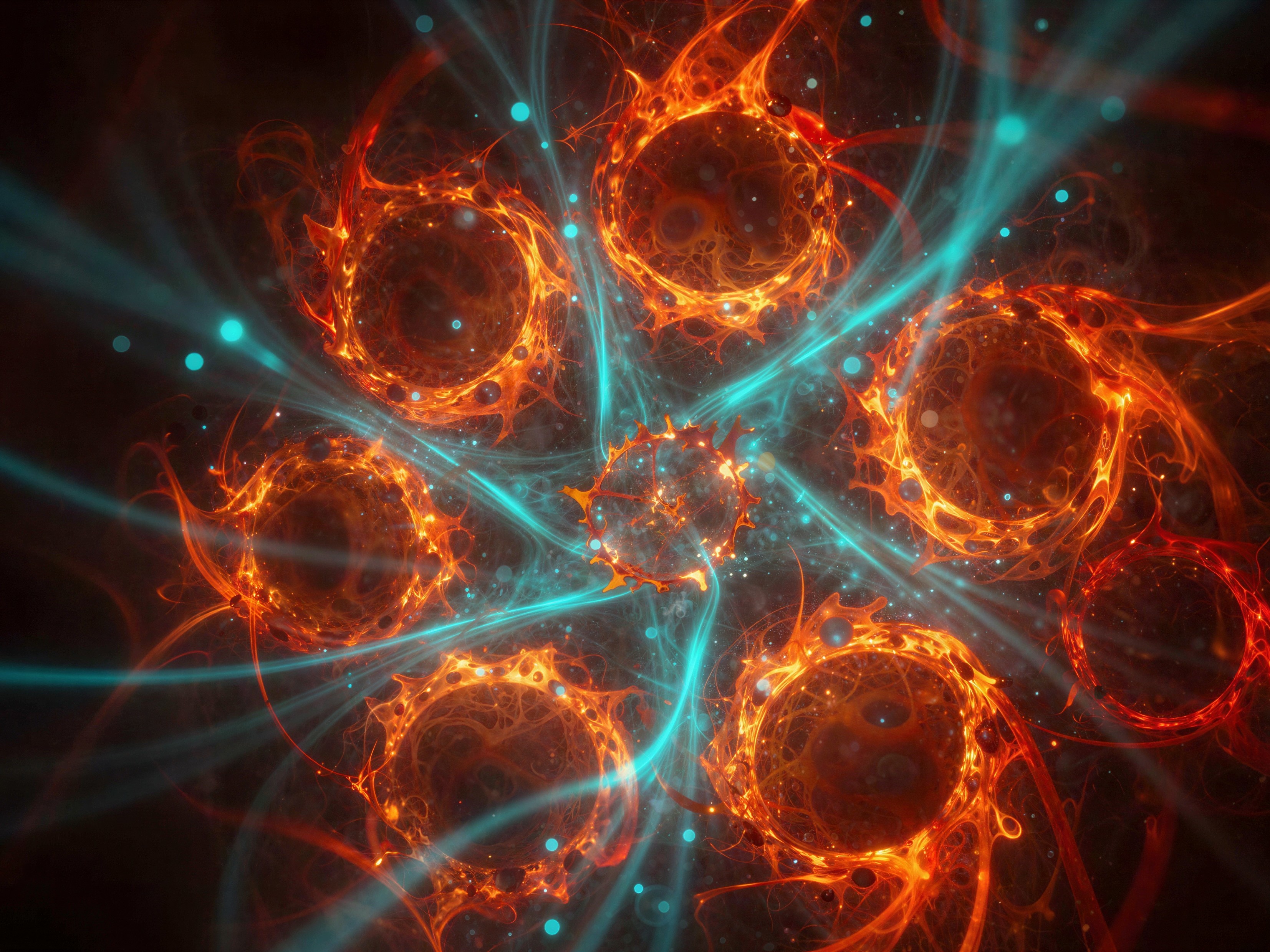 Fractal Image with Orange-Red and Teal-Blue Swirls