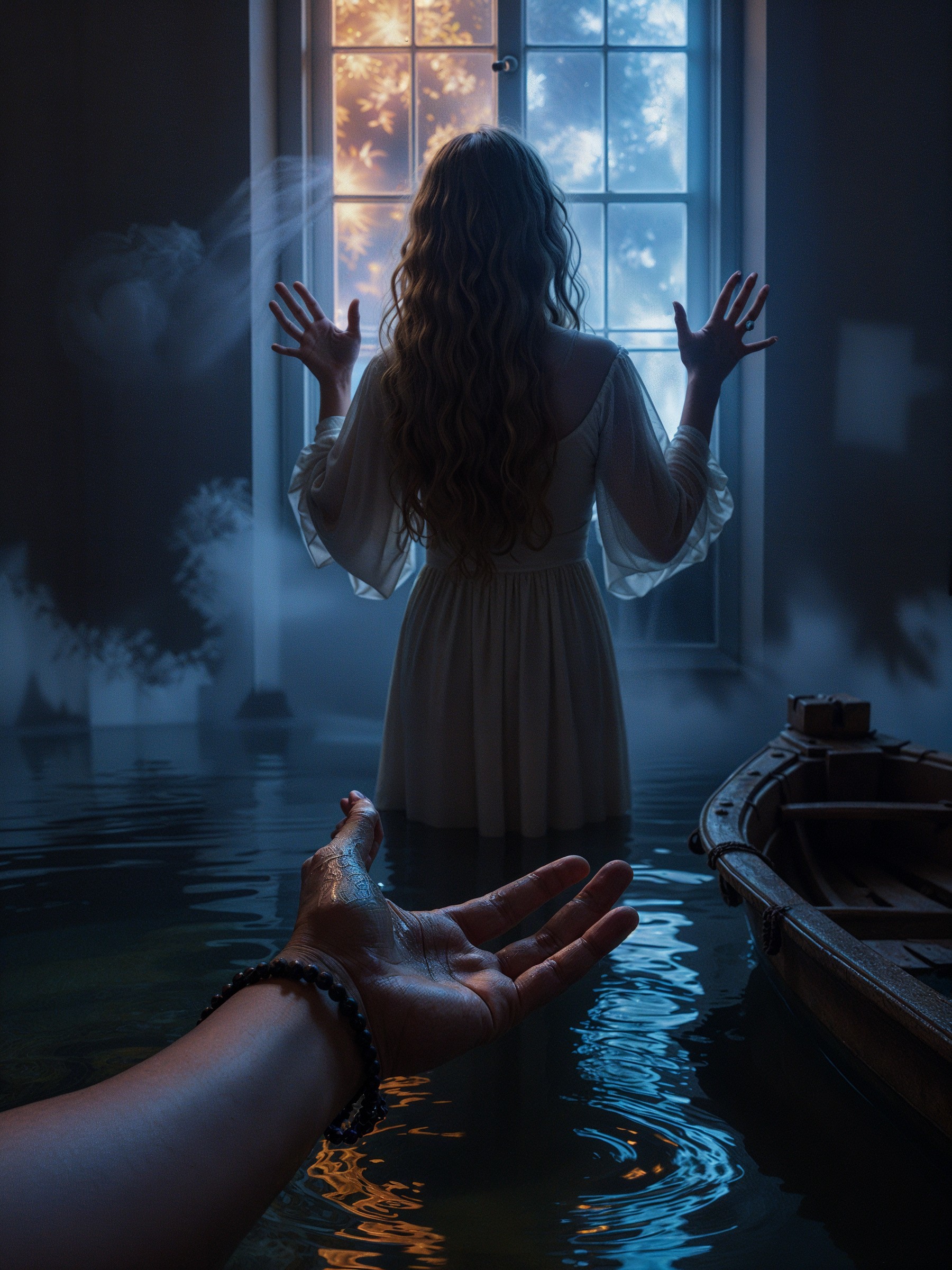 Mysterious Room with Water and Ethereal Glow