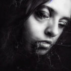 Ethereal Portrait of a Young Woman with Spiderwebs
